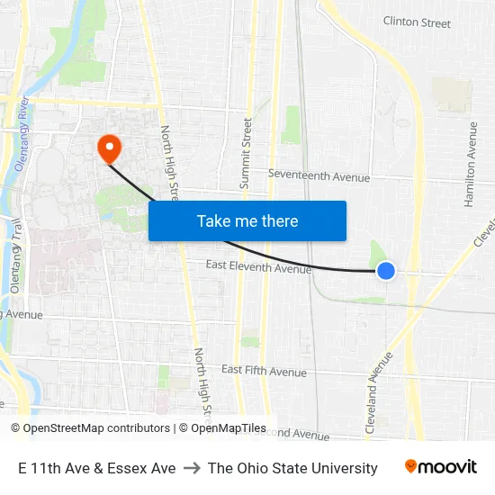 E 11th Ave & Essex Ave to The Ohio State University map