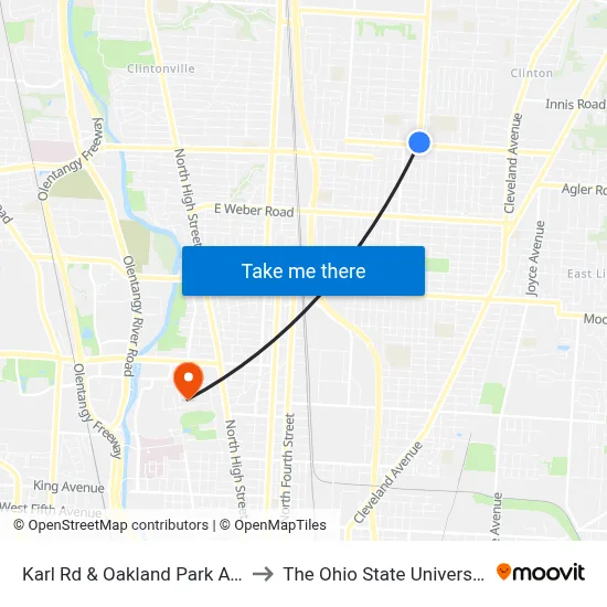 Karl Rd & Oakland Park Ave to The Ohio State University map