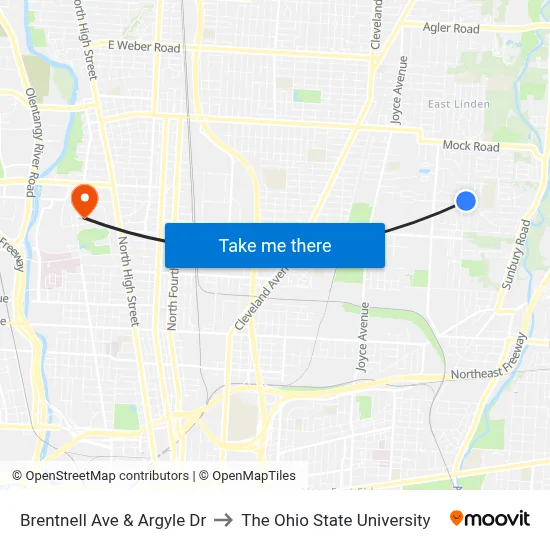 Brentnell Ave & Argyle Dr to The Ohio State University map