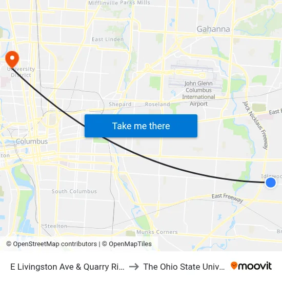 E Livingston Ave & Quarry Ridge Dr to The Ohio State University map