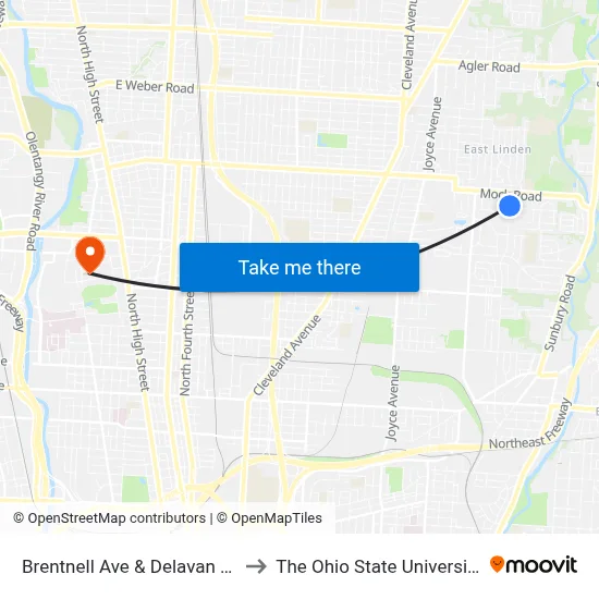 Brentnell Ave & Delavan Dr to The Ohio State University map