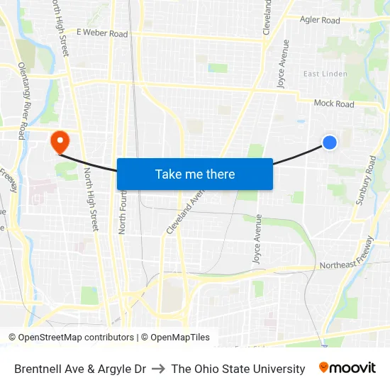 Brentnell Ave & Argyle Dr to The Ohio State University map
