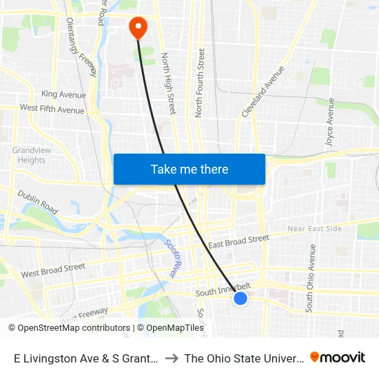 E Livingston Ave & S Grant Ave to The Ohio State University map