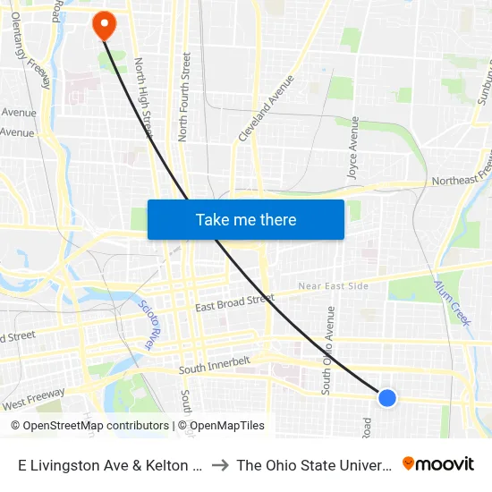 E Livingston Ave & Kelton Ave to The Ohio State University map
