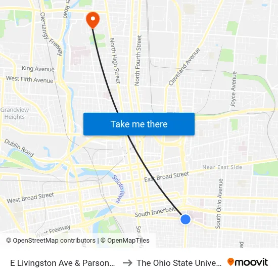 E Livingston Ave & Parsons Ave to The Ohio State University map