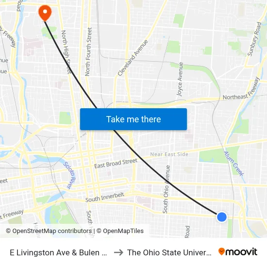 E Livingston Ave & Bulen Ave to The Ohio State University map