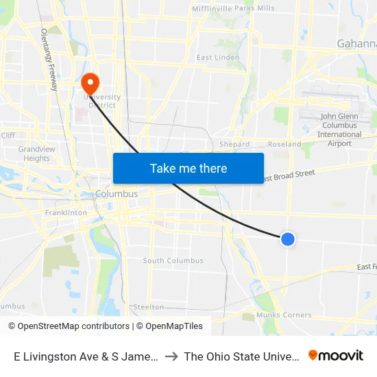 E Livingston Ave & S James Rd to The Ohio State University map
