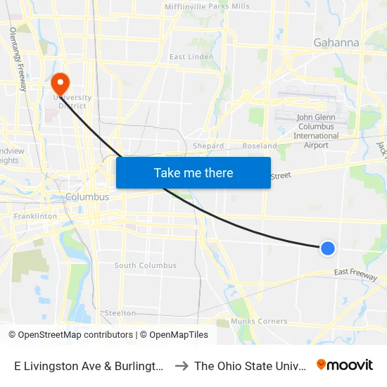 E Livingston Ave & Burlington Ave to The Ohio State University map