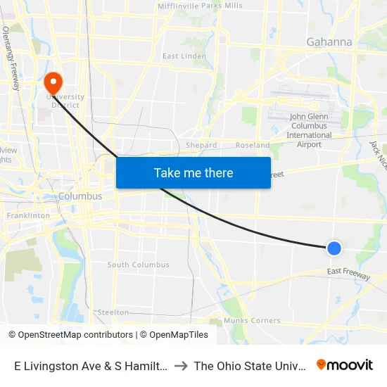 E Livingston Ave & S Hamilton Rd to The Ohio State University map