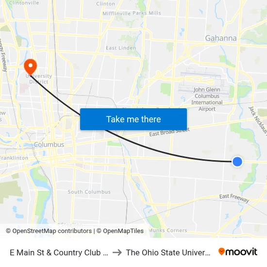 E Main St & Country Club Rd to The Ohio State University map