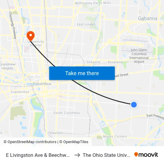 E Livingston Ave & Beechwood Rd to The Ohio State University map