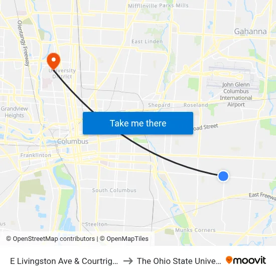 E Livingston Ave & Courtright Rd to The Ohio State University map