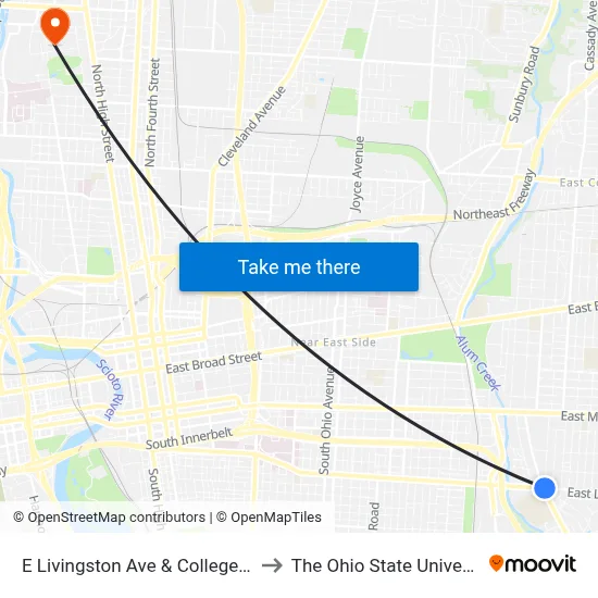 E Livingston Ave & College Ave to The Ohio State University map
