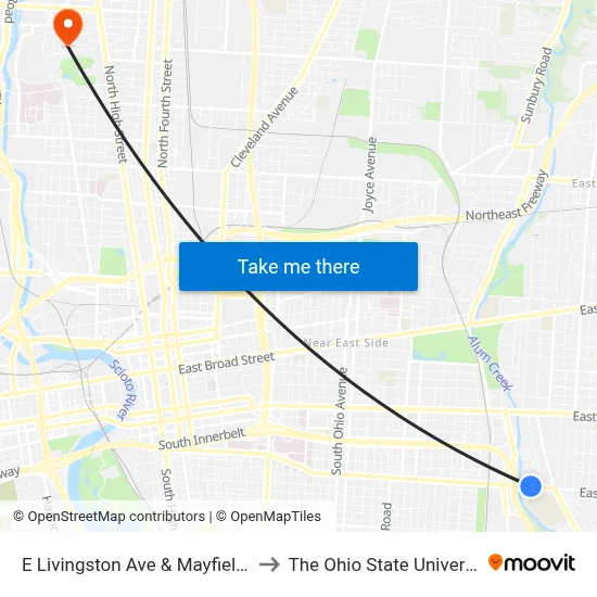 E Livingston Ave & Mayfield Pl to The Ohio State University map