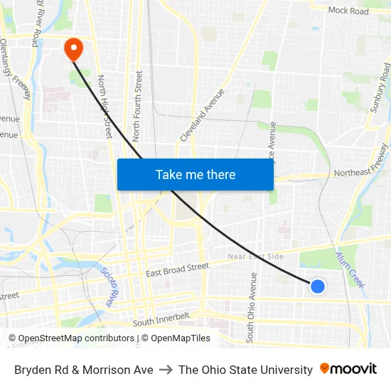 Bryden Rd & Morrison Ave to The Ohio State University map