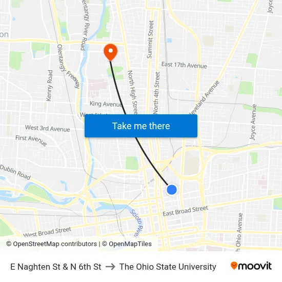 E Naghten St & N 6th St to The Ohio State University map