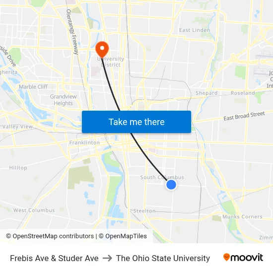 Frebis Ave & Studer Ave to The Ohio State University map