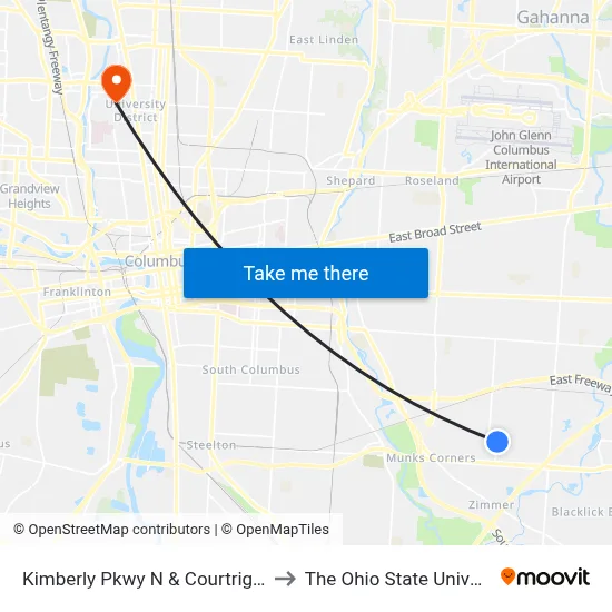 Kimberly Pkwy N & Courtright Rd to The Ohio State University map