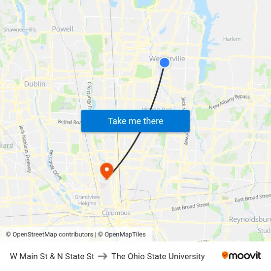 W Main St & N State St to The Ohio State University map