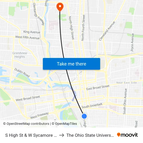 S High St & W Sycamore St to The Ohio State University map