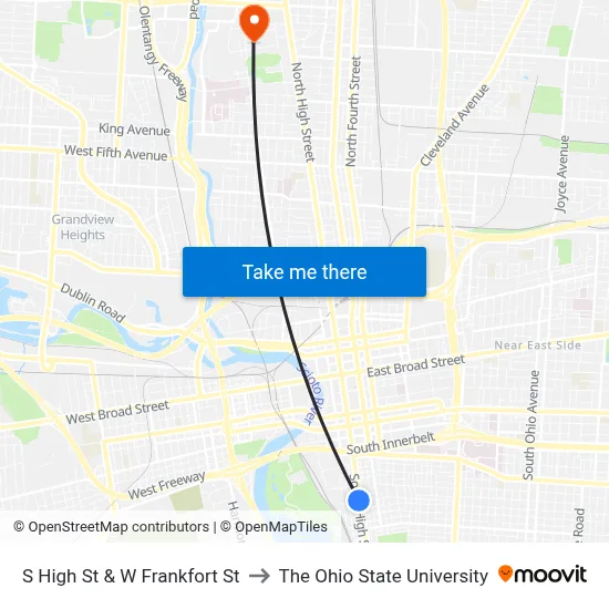 S High St & W Frankfort St to The Ohio State University map