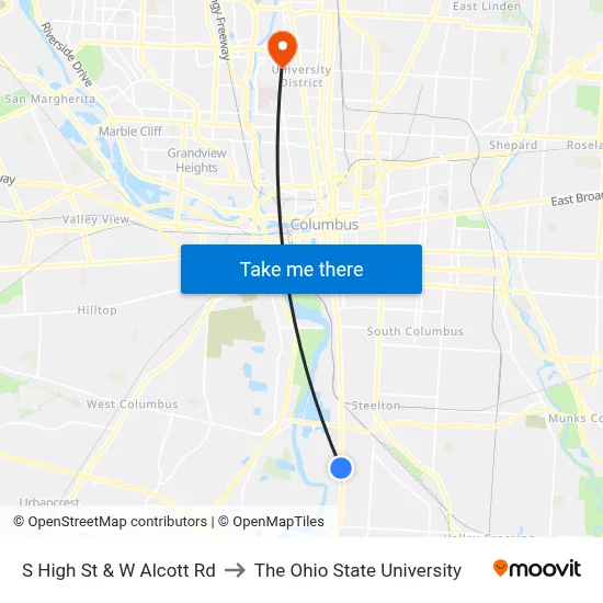 S High St & W Alcott Rd to The Ohio State University map