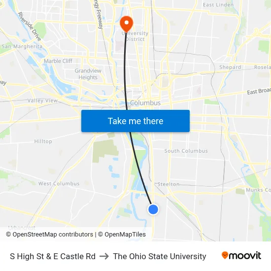 S High St & E Castle Rd to The Ohio State University map