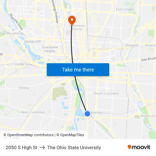 2050 S High St to The Ohio State University map