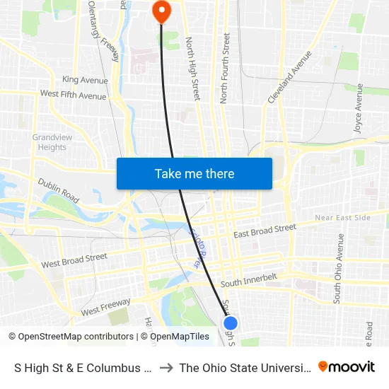 S High St & E Columbus St to The Ohio State University map