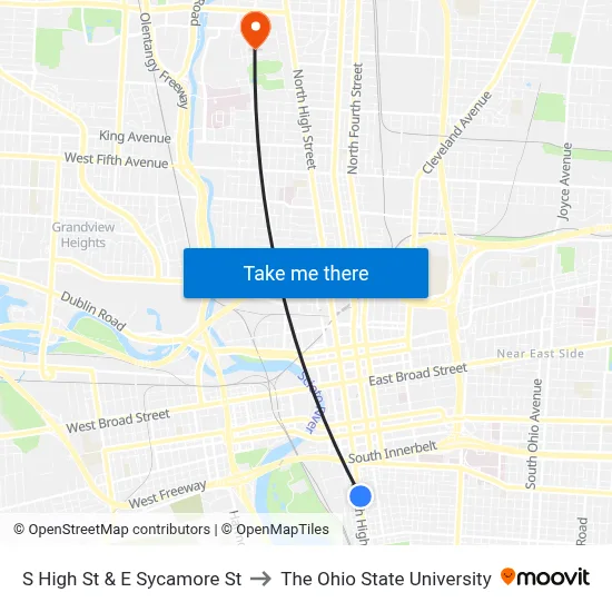 S High St & E Sycamore St to The Ohio State University map
