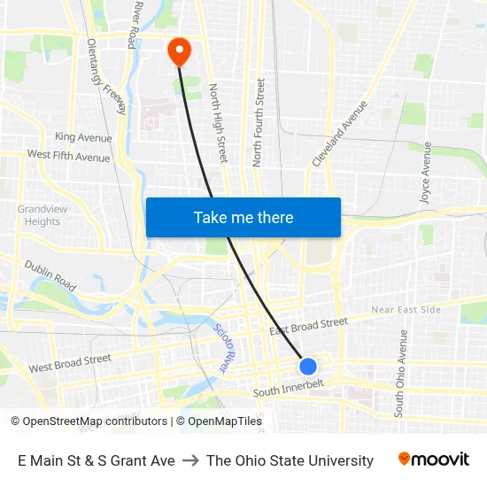 E Main St & S Grant Ave to The Ohio State University map