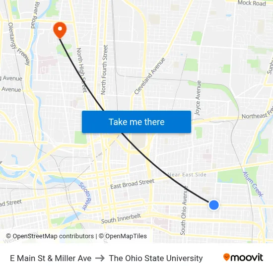 E Main St & Miller Ave to The Ohio State University map