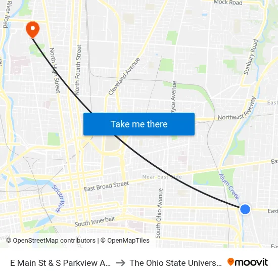 E Main St & S Parkview Ave to The Ohio State University map