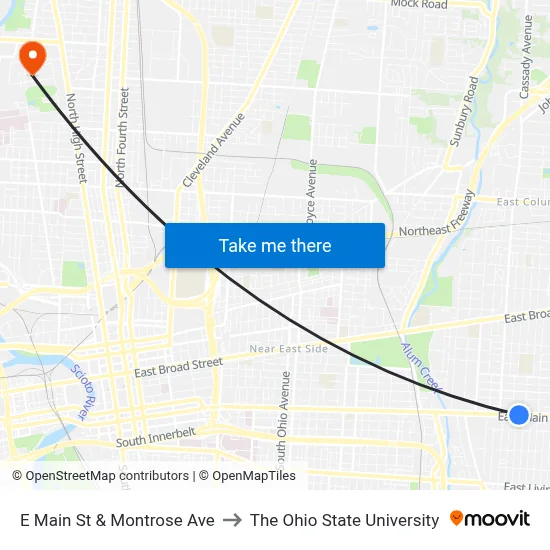 E Main St & Montrose Ave to The Ohio State University map