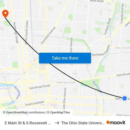 E Main St & S Roosevelt Ave to The Ohio State University map