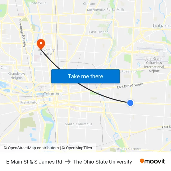 E Main St & S James Rd to The Ohio State University map