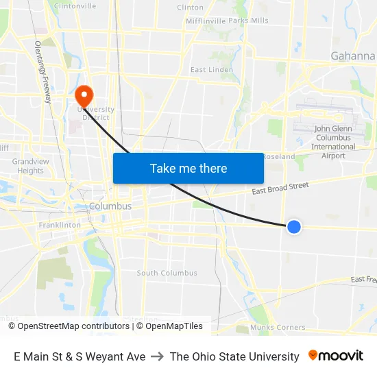 E Main St & S Weyant Ave to The Ohio State University map