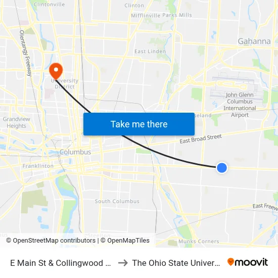 E Main St & Collingwood Ave to The Ohio State University map
