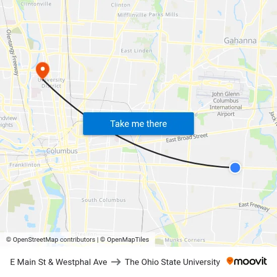 E Main St & Westphal Ave to The Ohio State University map