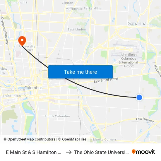 E Main St & S Hamilton Rd to The Ohio State University map