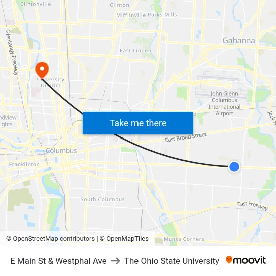 E Main St & Westphal Ave to The Ohio State University map