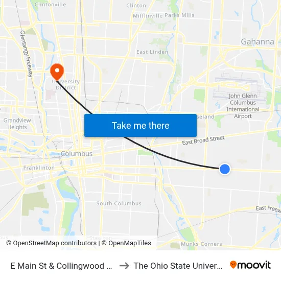 E Main St & Collingwood Ave to The Ohio State University map