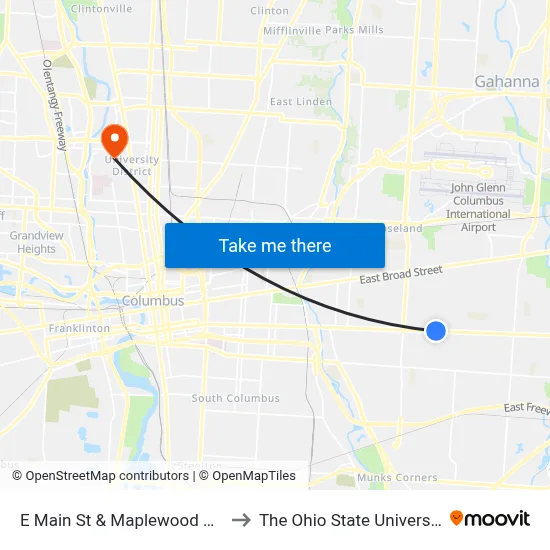 E Main St & Maplewood Ave to The Ohio State University map