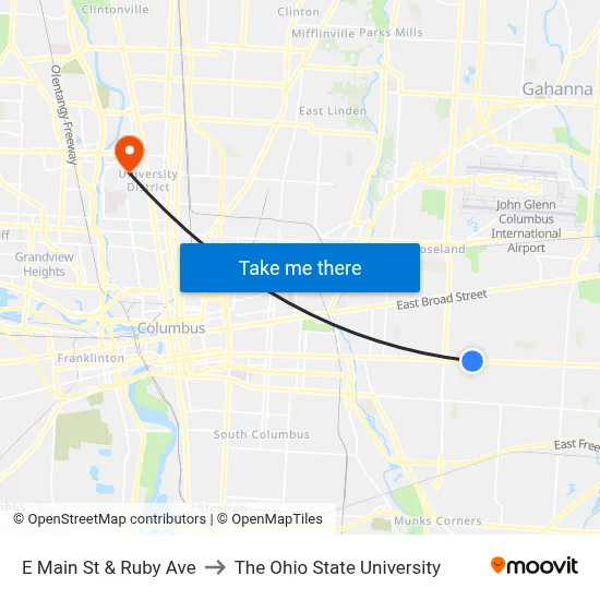 E Main St & Ruby Ave to The Ohio State University map