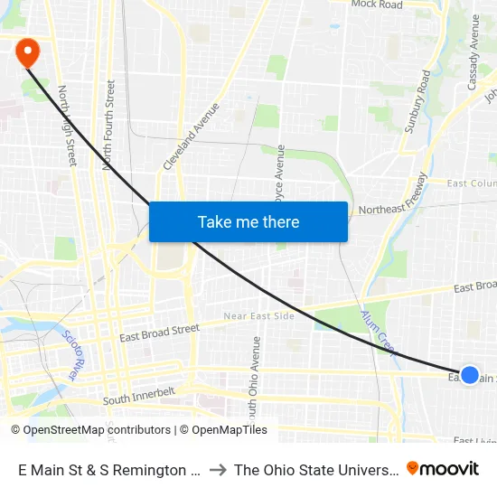 E Main St & S Remington Rd to The Ohio State University map