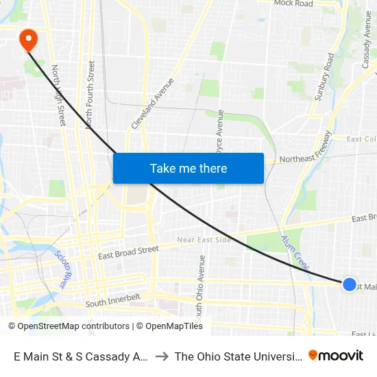 E Main St & S Cassady Ave to The Ohio State University map