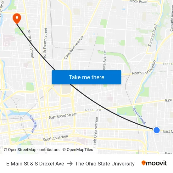 E Main St & S Drexel Ave to The Ohio State University map