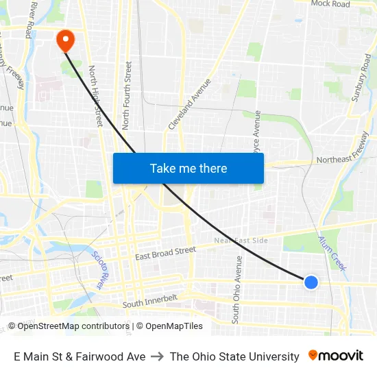 E Main St & Fairwood Ave to The Ohio State University map