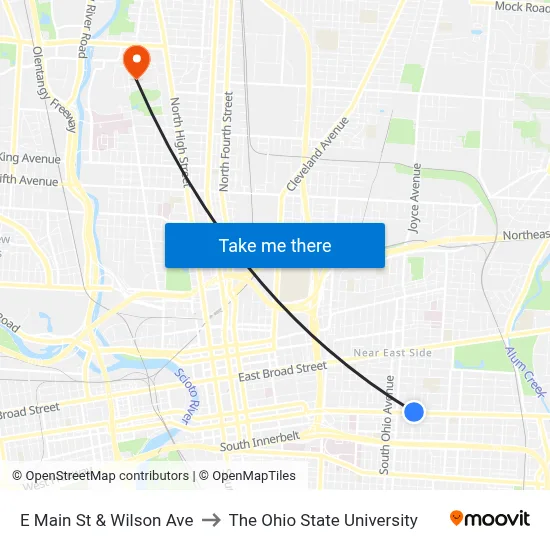 E Main St & Wilson Ave to The Ohio State University map