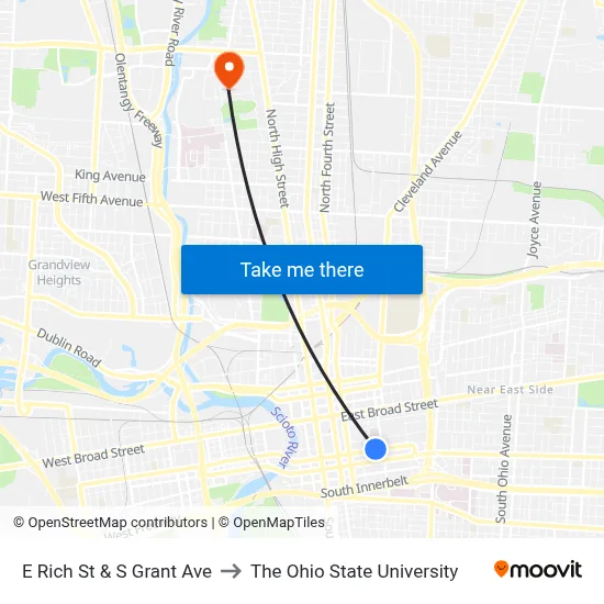 E Rich St & S Grant Ave to The Ohio State University map